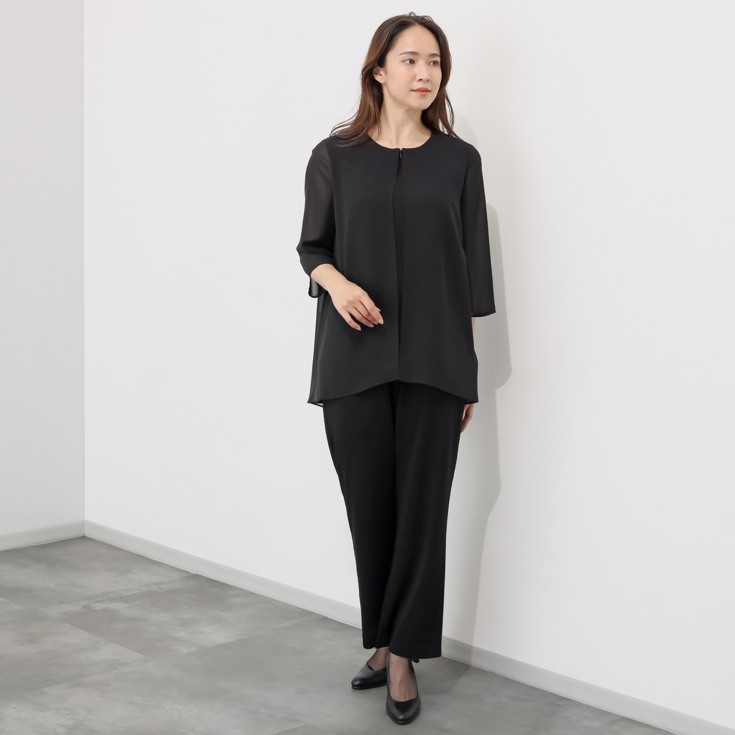 ニュイ ブラックフォーマル 洗濯機で洗える！ 前開きシフォンブラウス