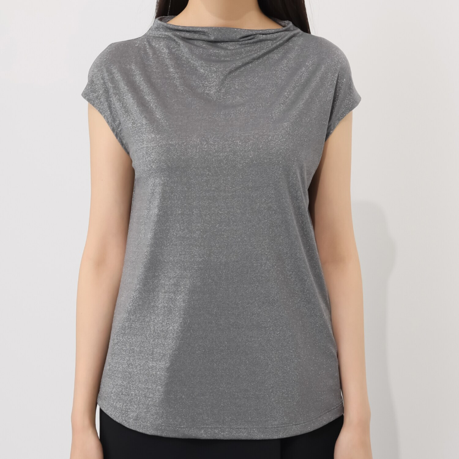 ベネディクション 接触冷感 ウォッシャブル シャイニーラメジャージー ドレープボトルネック プルオーバー