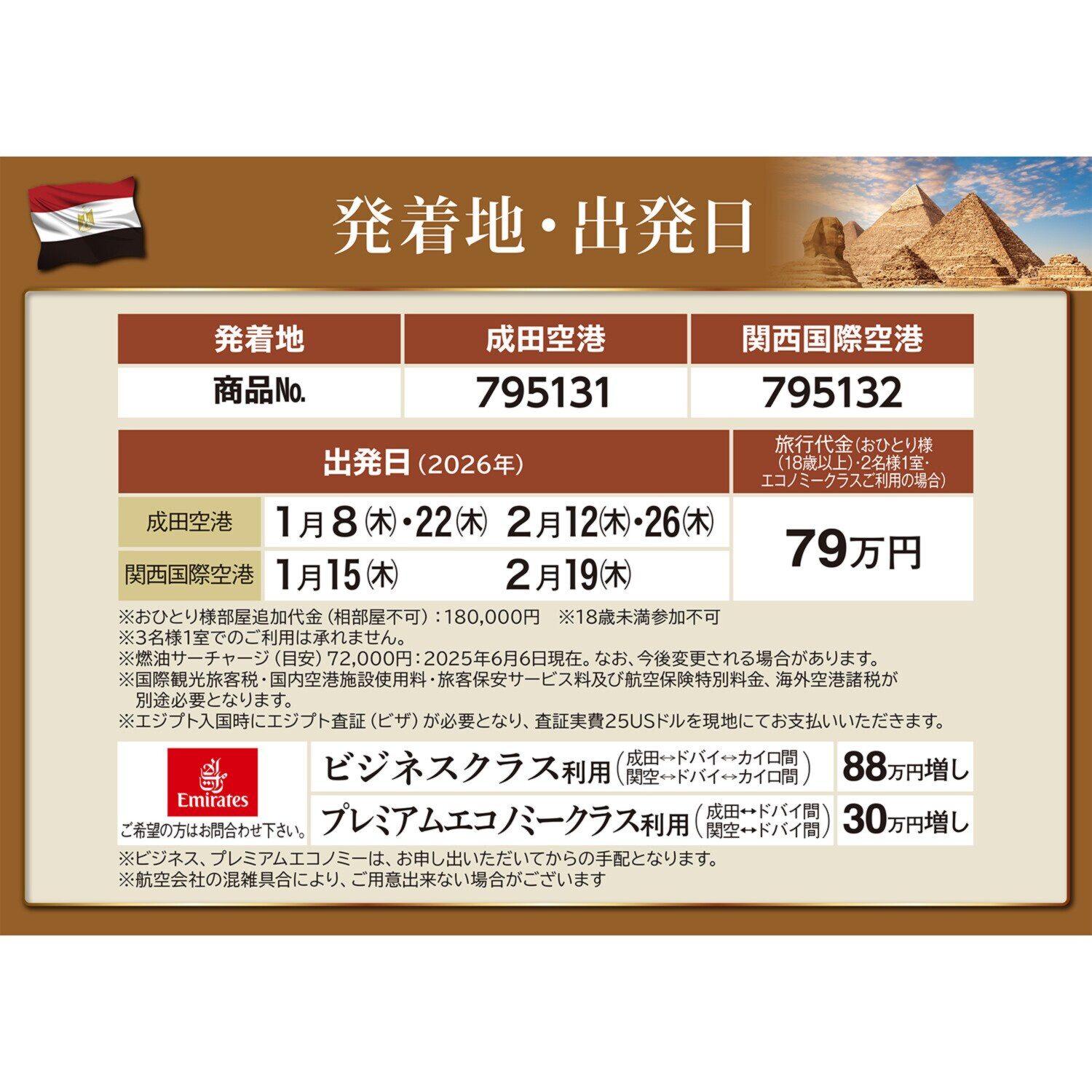大人時間を愉しむ 古代遺跡をめぐる エジプト１０日間 “成田空港発着 　２名１室”