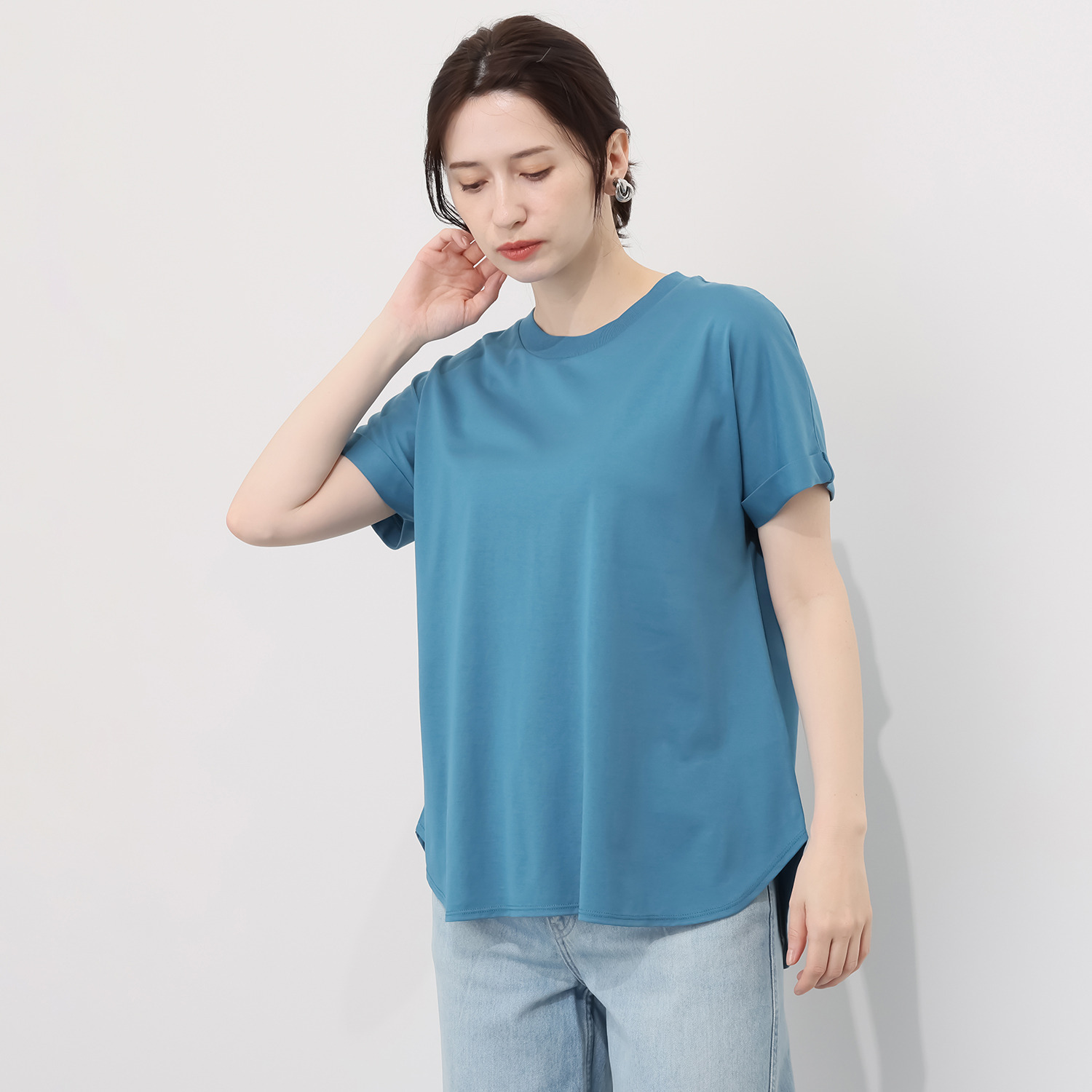 ルナリア 接触冷感・シルケット加工 ひやさらコットン ドルマン半袖Ｔシャツ