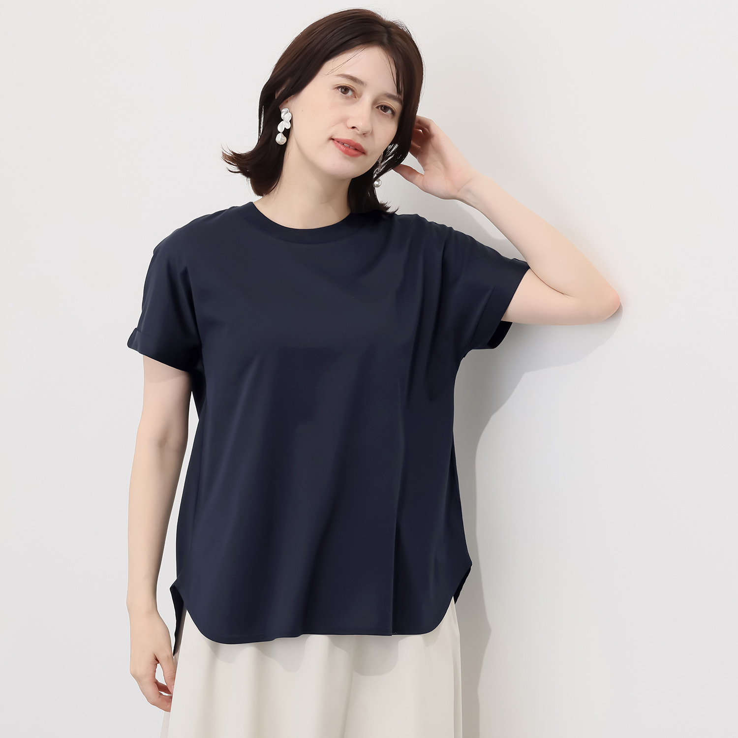 ルナリア 接触冷感・シルケット加工 ひやさらコットン ドルマン半袖Ｔシャツ