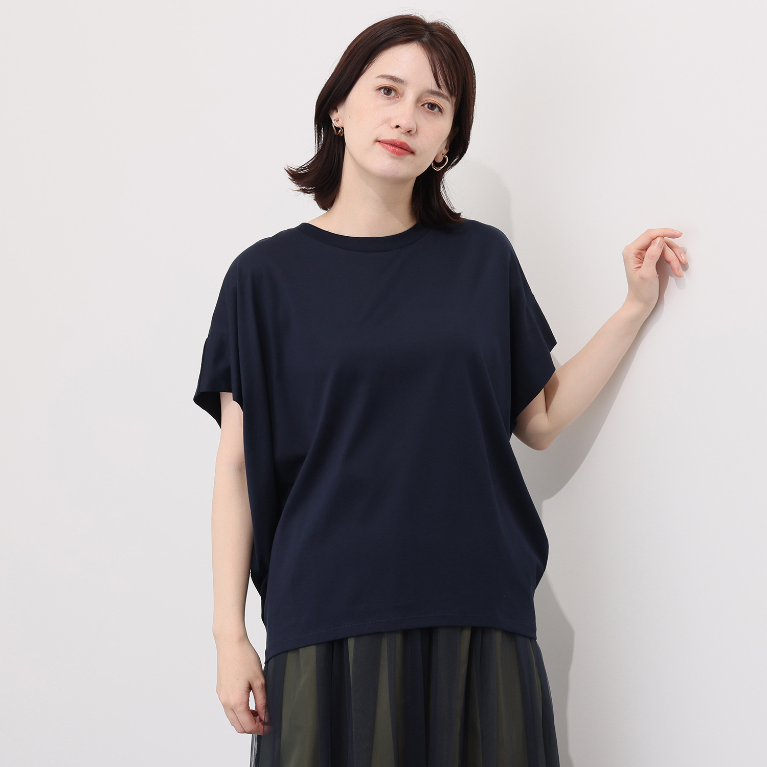 ルナリア 接触冷感・シルケット加工 ひやさらコットン ドルマンスリーブ ３Ｄプルオーバー