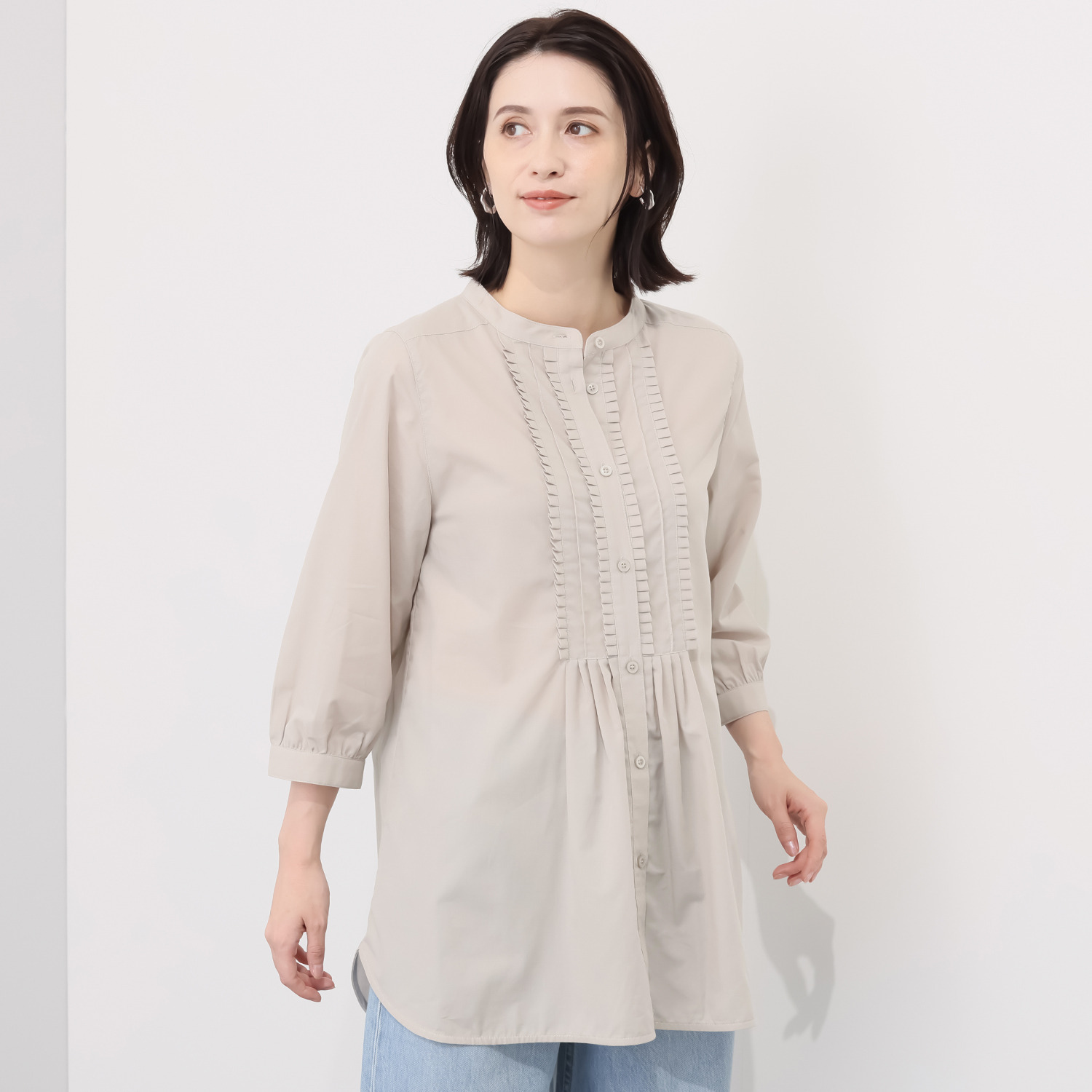 ルナリア 接触冷感・ＤＲＹ ひやさらコットン混 フリルタック シャツチュニック