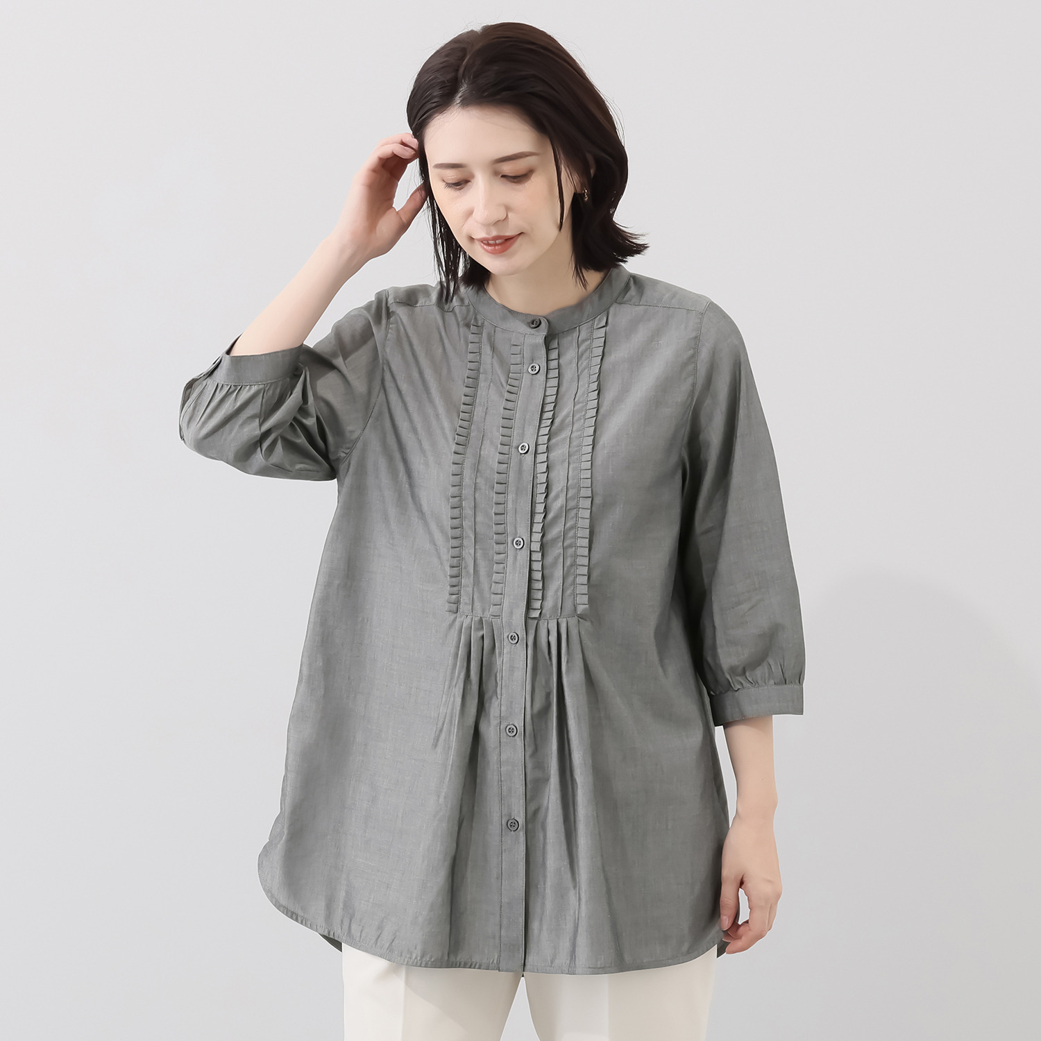 ルナリア 接触冷感・ＤＲＹ ひやさらコットン混 フリルタック シャツチュニック