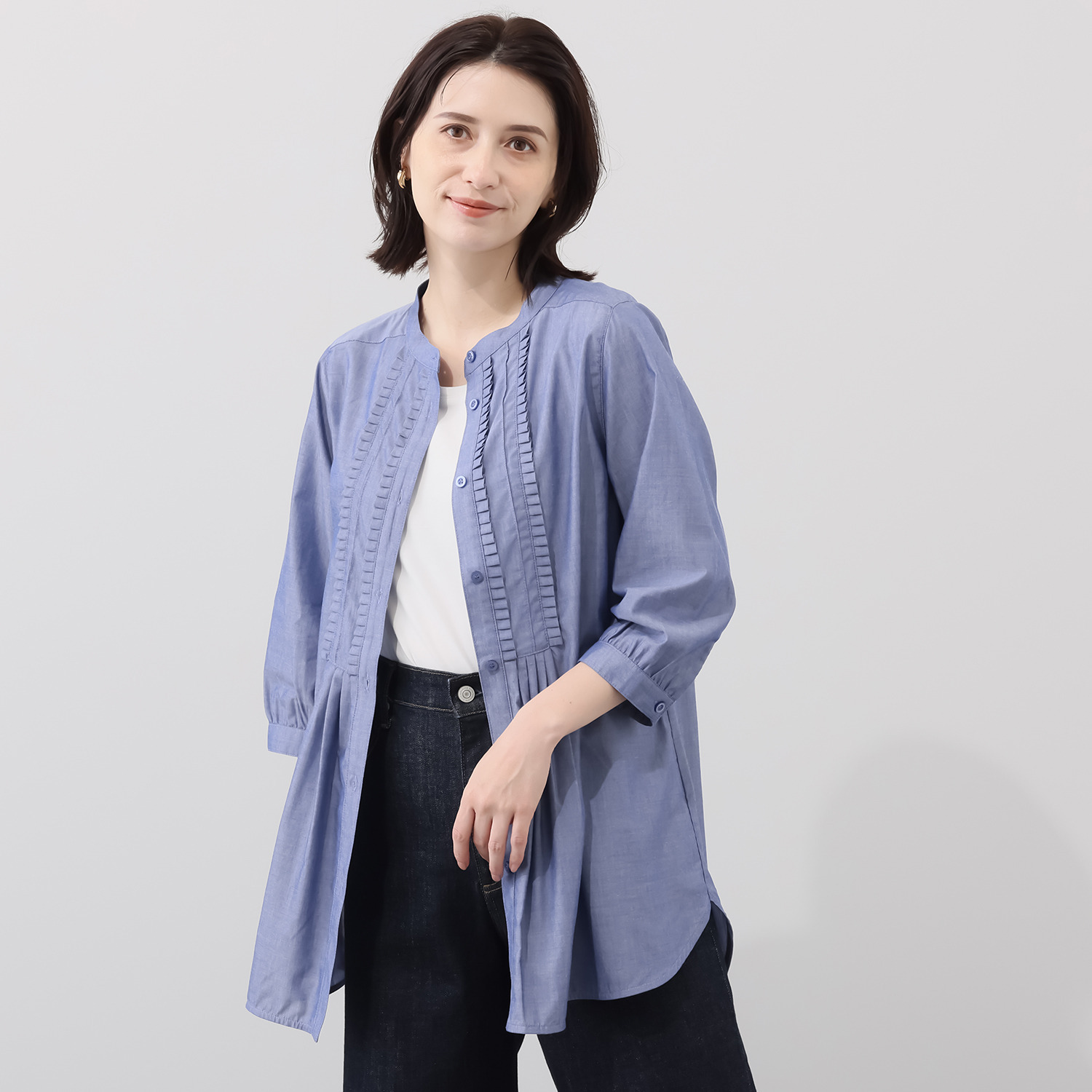 ルナリア 接触冷感・ＤＲＹ ひやさらコットン混 フリルタック シャツチュニック