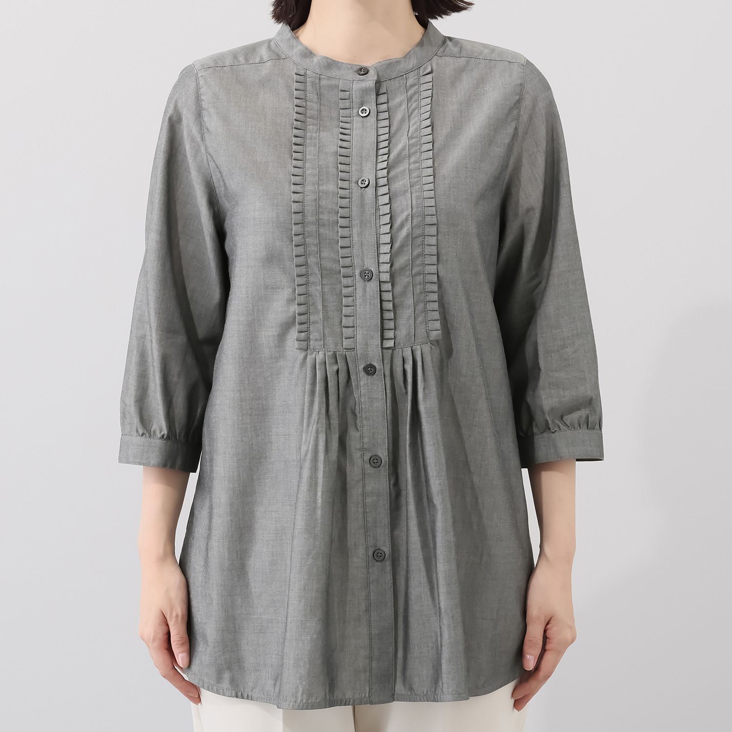 ルナリア 接触冷感・ＤＲＹ ひやさらコットン混 フリルタック シャツチュニック