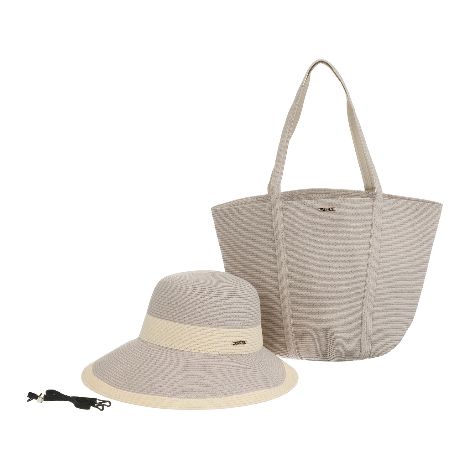 アッピア 洗える涼やかブレード あごひも付ハット＆ トートバッグの２点セット