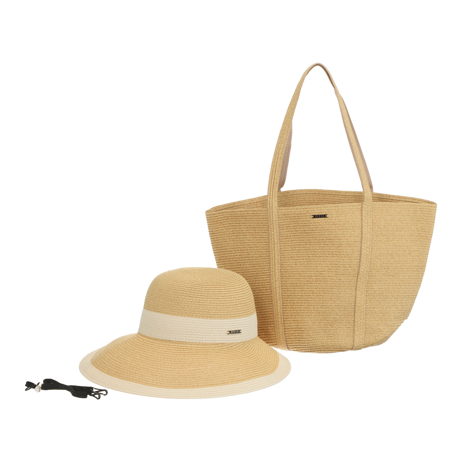 アッピア 洗える涼やかブレード あごひも付ハット＆ トートバッグの２点セット