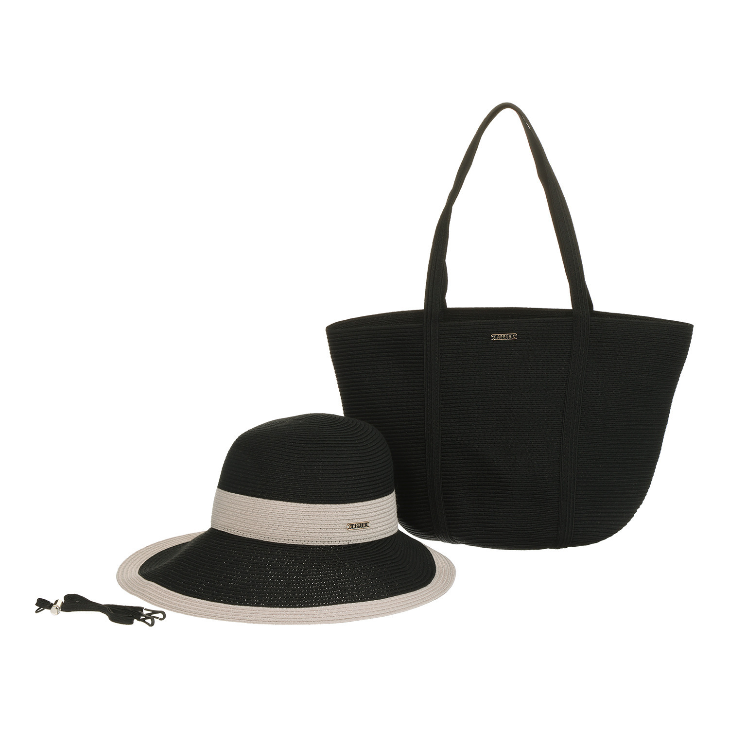 アッピア 洗える涼やかブレード あごひも付ハット＆ トートバッグの２点セット