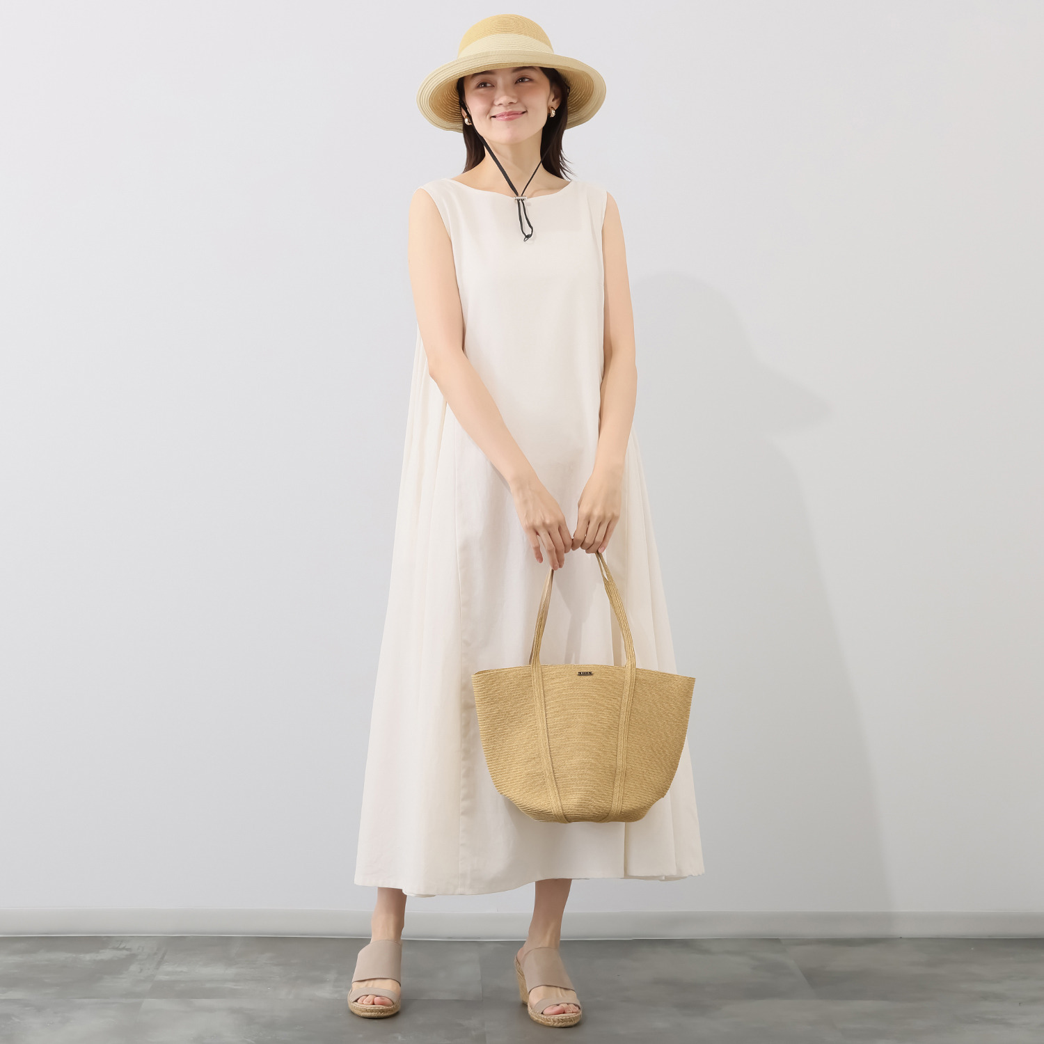 アッピア 洗える涼やかブレード あごひも付ハット＆ トートバッグの２点セット