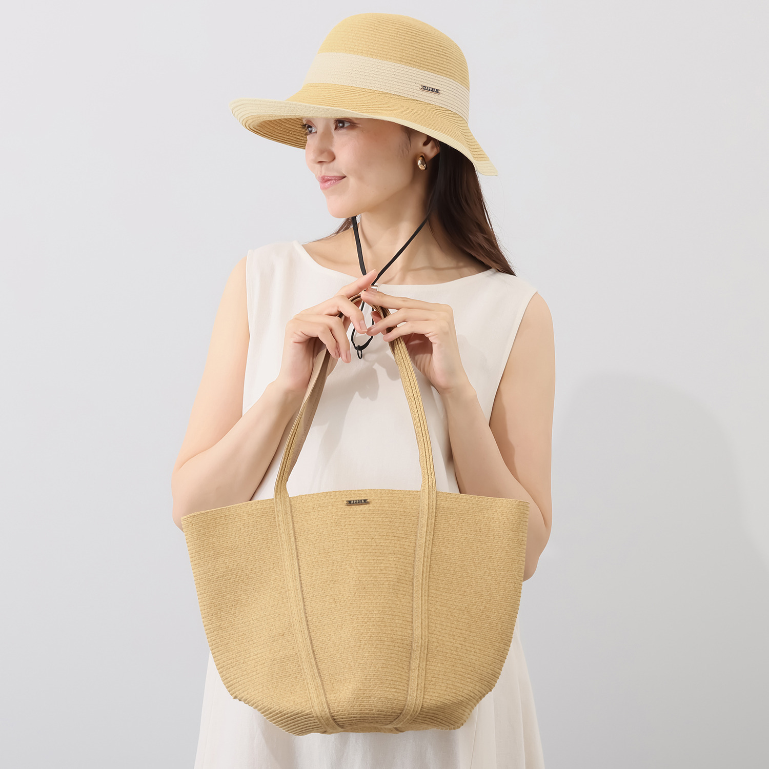 アッピア 洗える涼やかブレード あごひも付ハット＆ トートバッグの２点セット