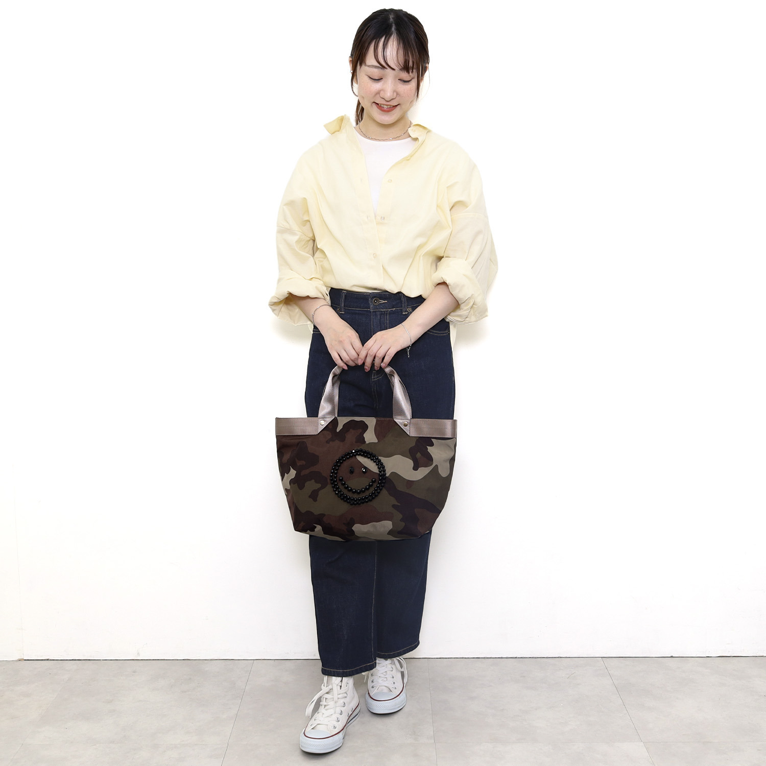 クーコ スマイリーフェイス キラキラデコ トートバッグ