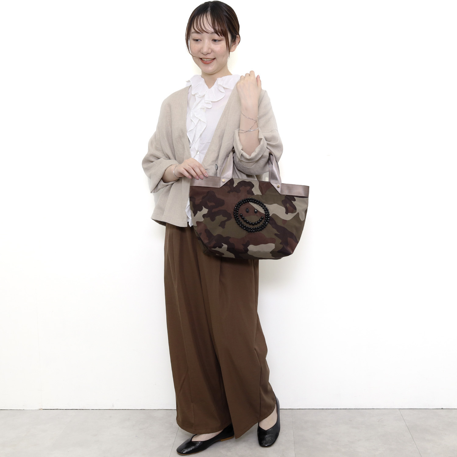 クーコ スマイリーフェイス キラキラデコ トートバッグ