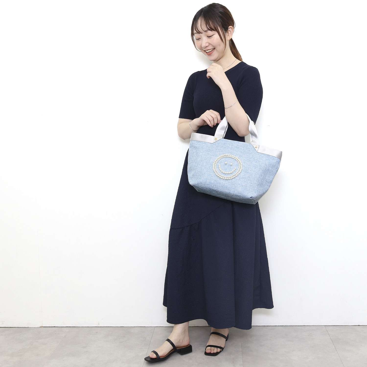 クーコ スマイリーフェイス キラキラデコ トートバッグ