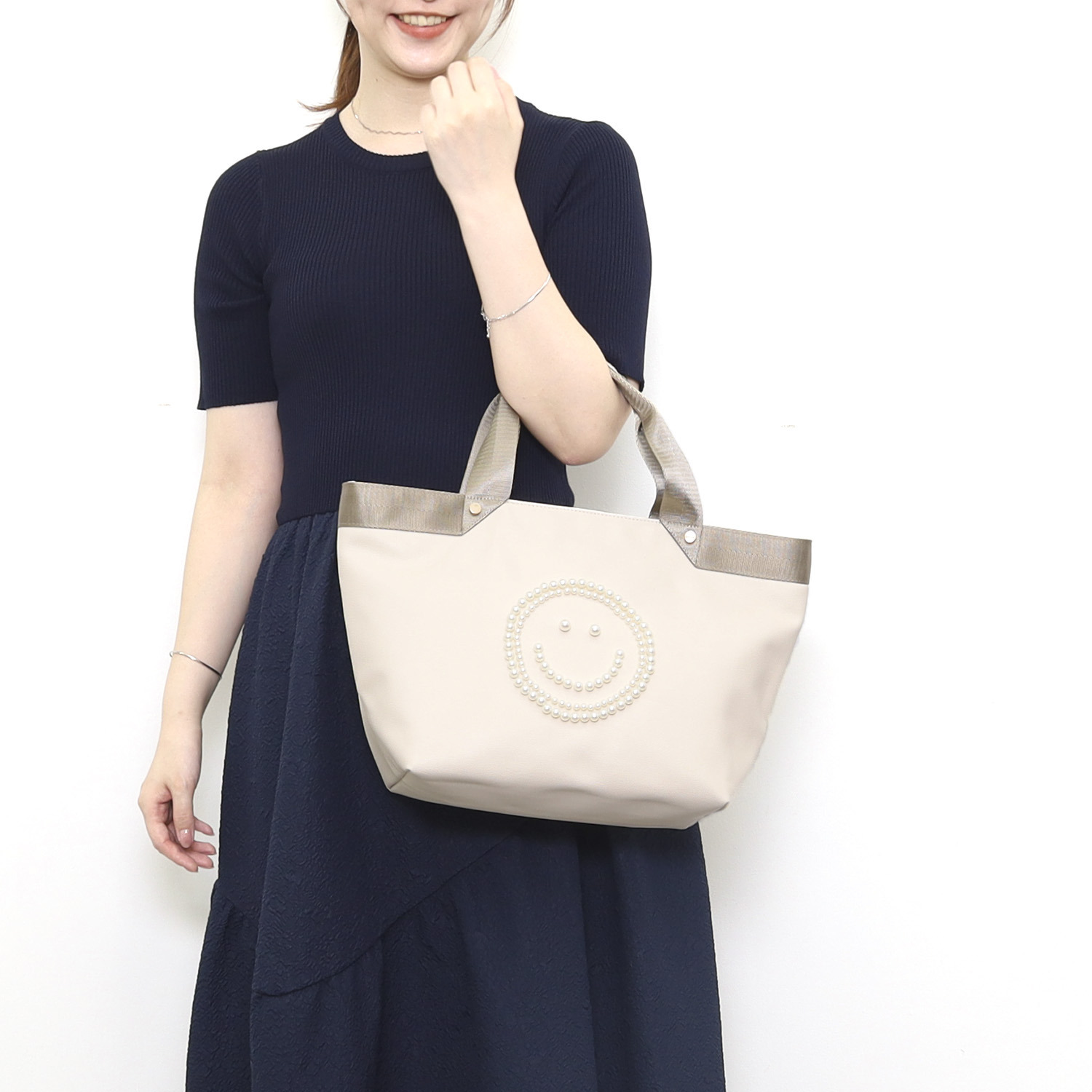 クーコ スマイリーフェイス キラキラデコ トートバッグ