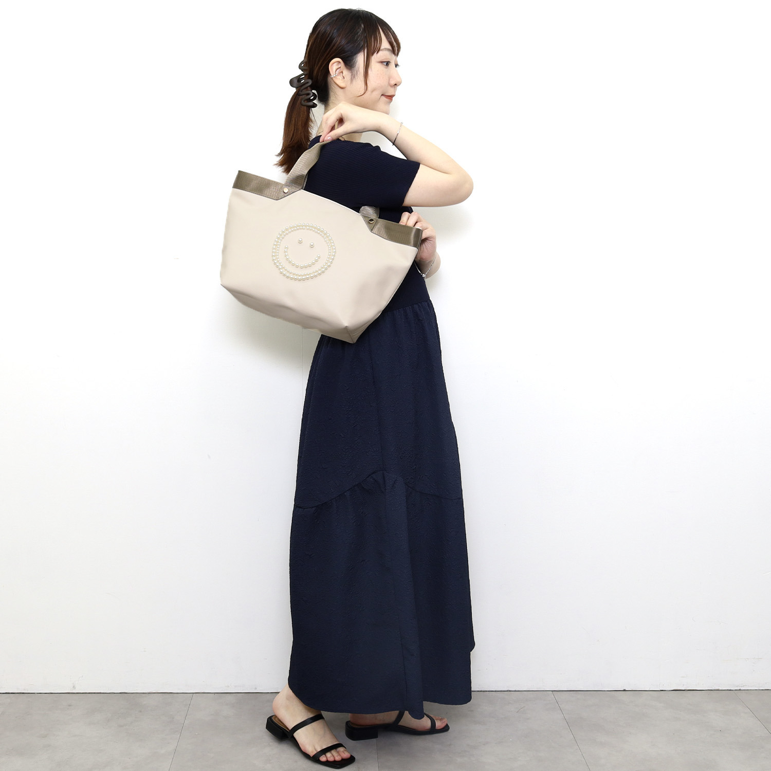 クーコ スマイリーフェイス キラキラデコ トートバッグ