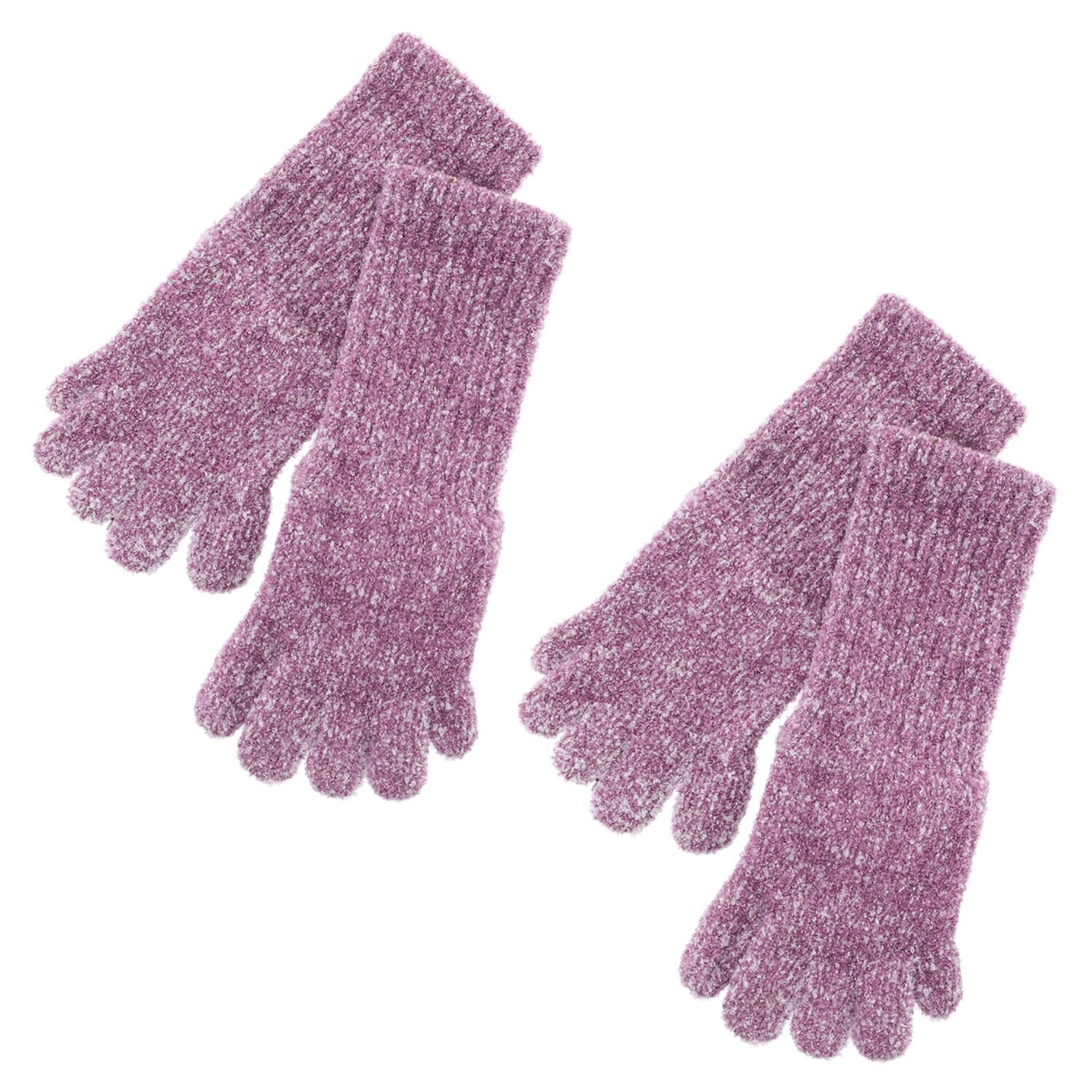 手ぶくろ職人のこだわり！ 指先までふわふわ裏起毛の モコモコあったか ５本指ソックス 同色２足セット