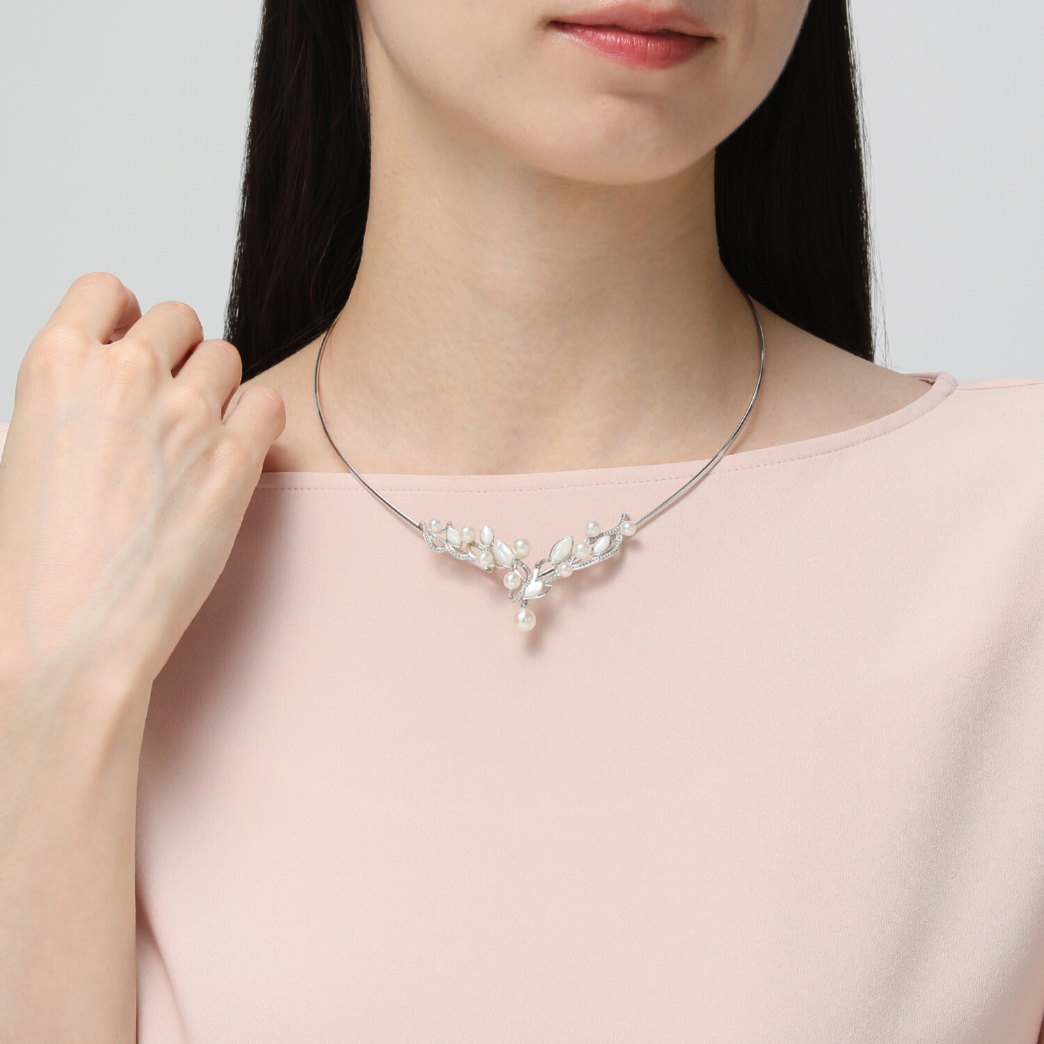 パール　ユリマ ハロン湾産 無調色越物 アコヤパール＆シェル マグネットタイプ オメガネックレス