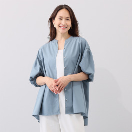 リサリサ パール調ボタンアクセント 袖コンシャス チュニックブラウス