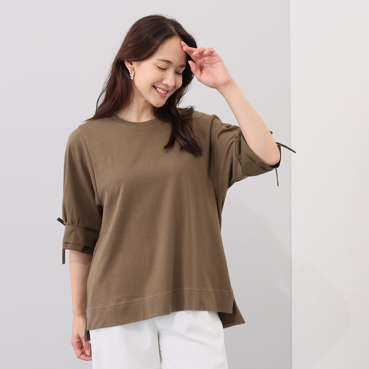 リサリサ コットンスムース 袖コンシャス リボンアクセント プルオーバー