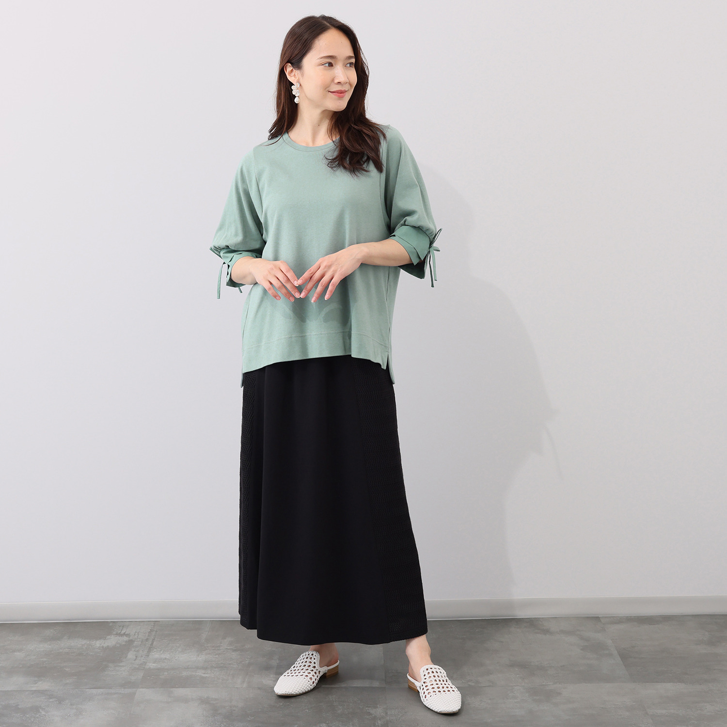 リサリサ コットンスムース 袖コンシャス リボンアクセント プルオーバー