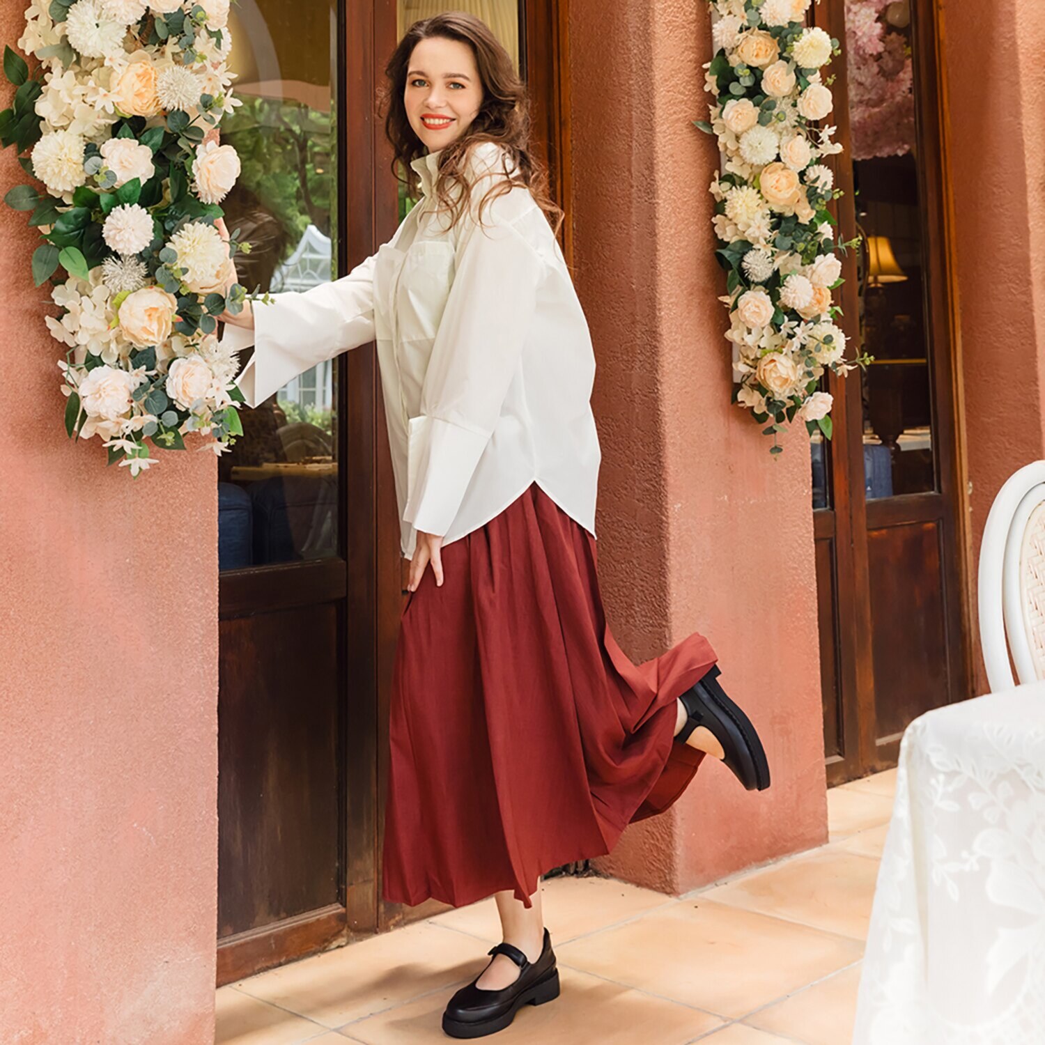 ブソラ はっ水 山羊革 軽量ボリュームソール メリージェーンシューズ