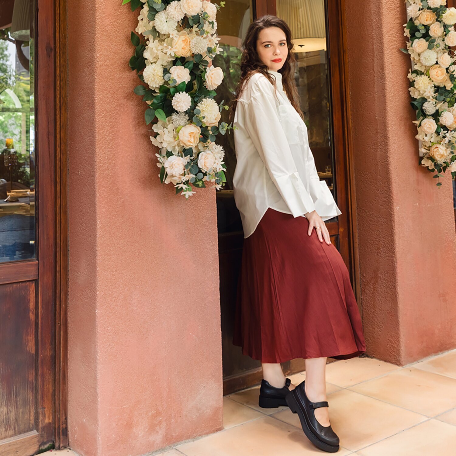 ブソラ はっ水 山羊革 軽量ボリュームソール メリージェーンシューズ