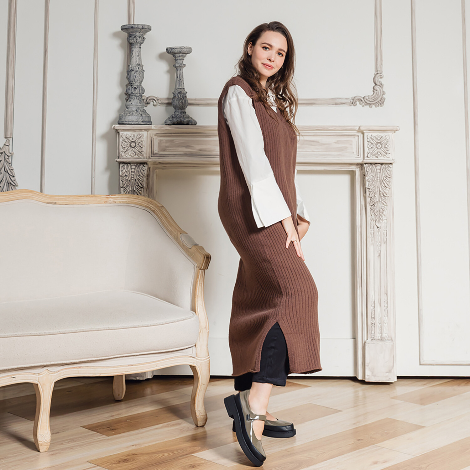 ブソラ はっ水 山羊革 軽量ボリュームソール メリージェーンシューズ