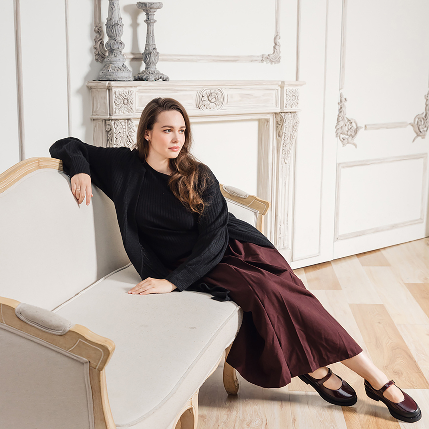 ブソラ はっ水 山羊革 軽量ボリュームソール メリージェーンシューズ