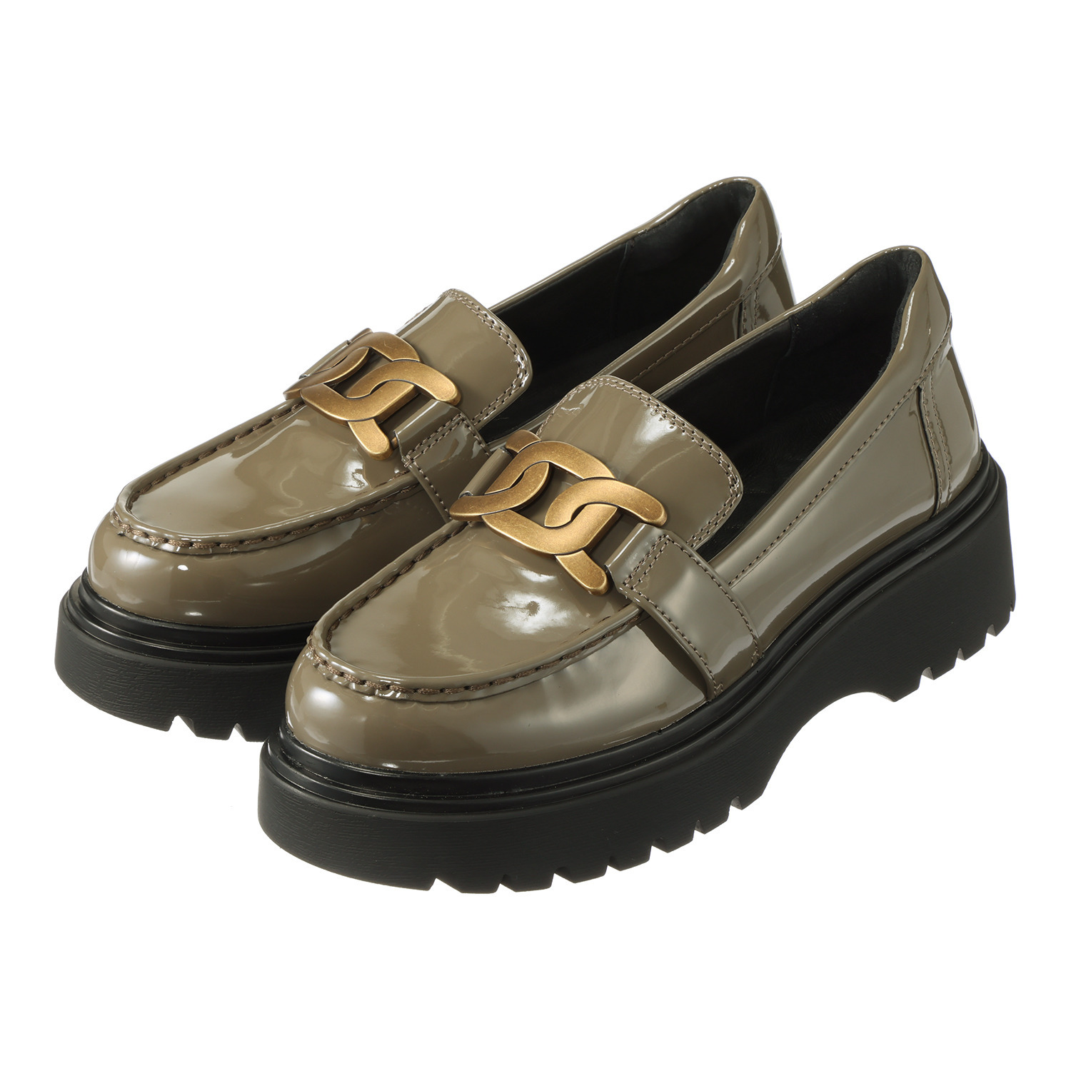 ブソラ はっ水　山羊革　軽量 スーパーボリュームソール チェーンバックル ローファー