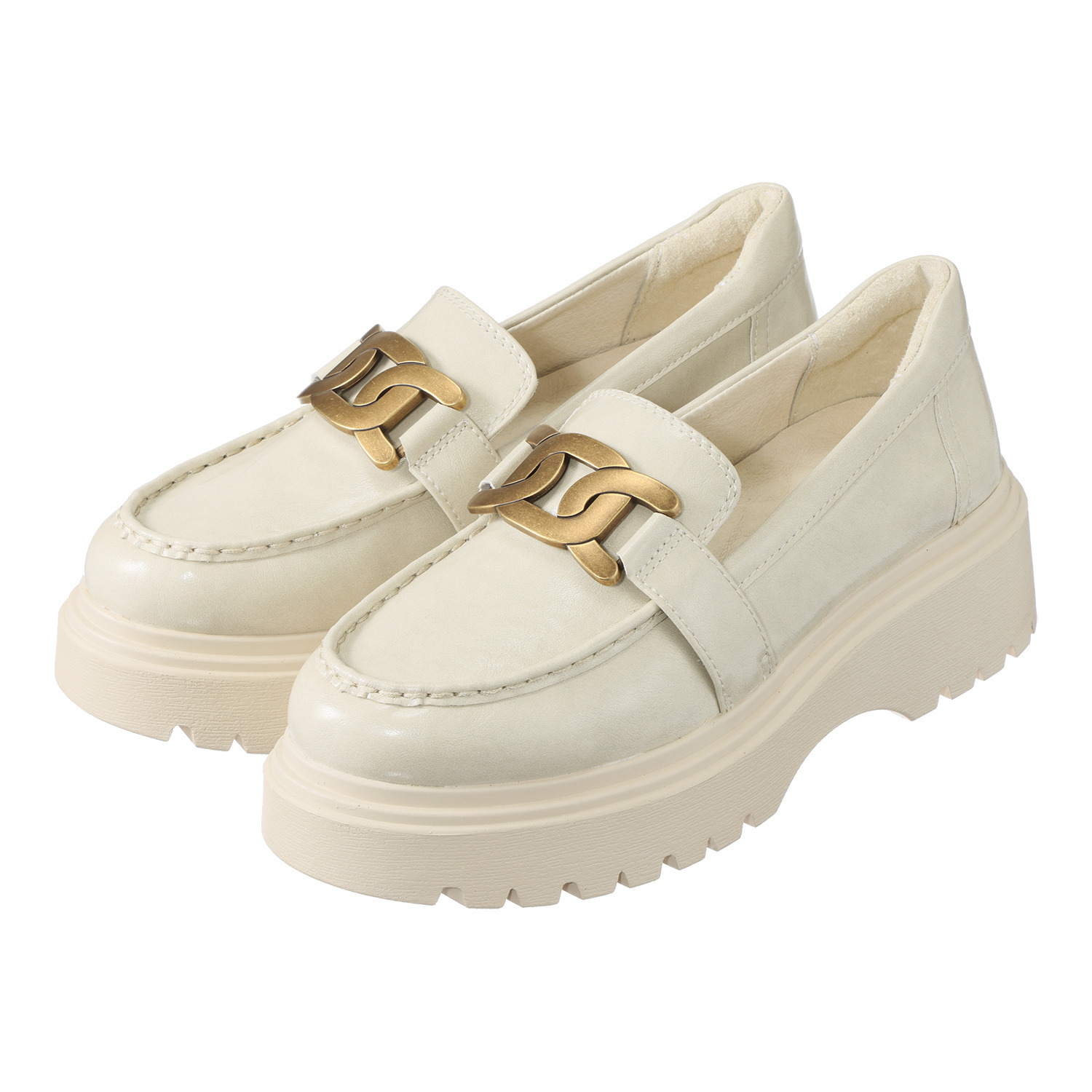 ブソラ はっ水　山羊革　軽量 スーパーボリュームソール チェーンバックル ローファー