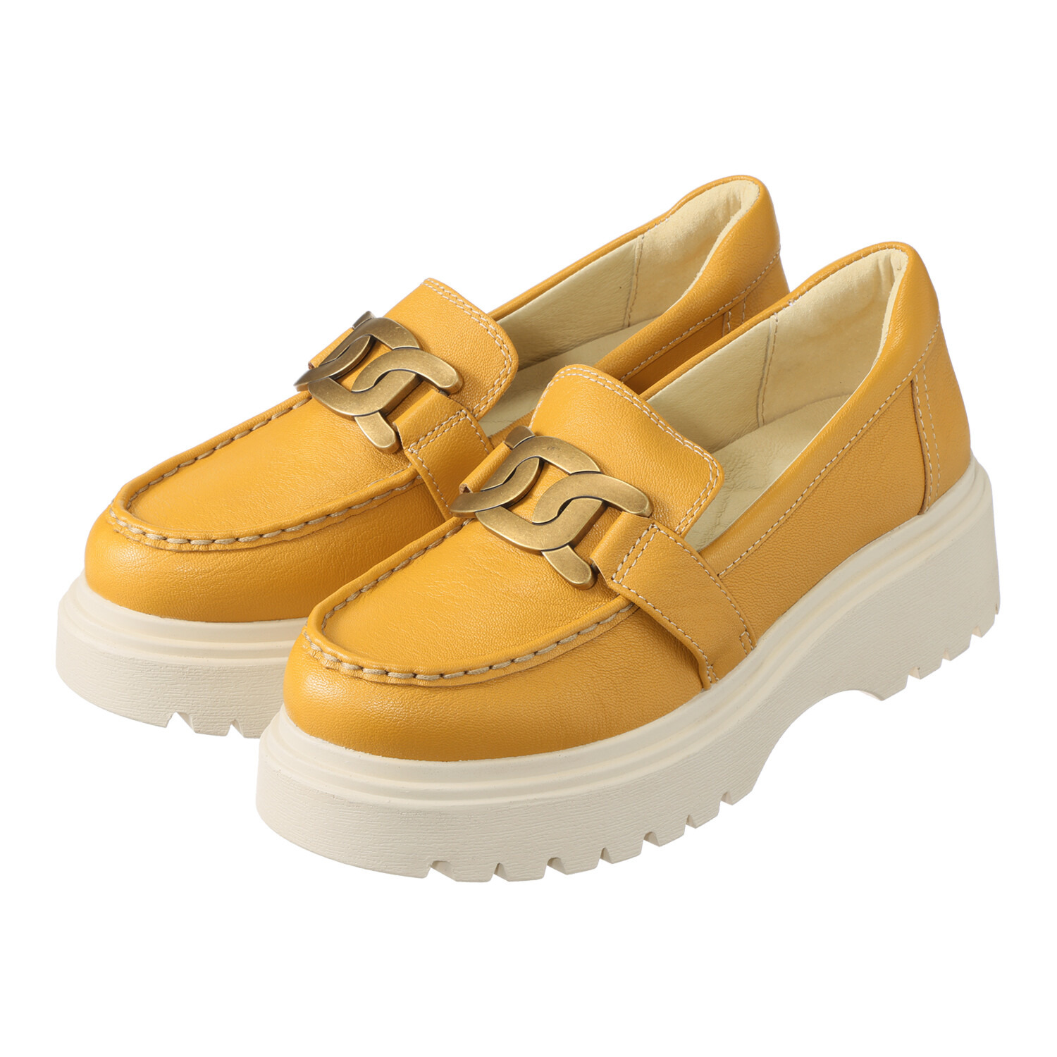 ブソラ はっ水　山羊革　軽量 スーパーボリュームソール チェーンバックル ローファー