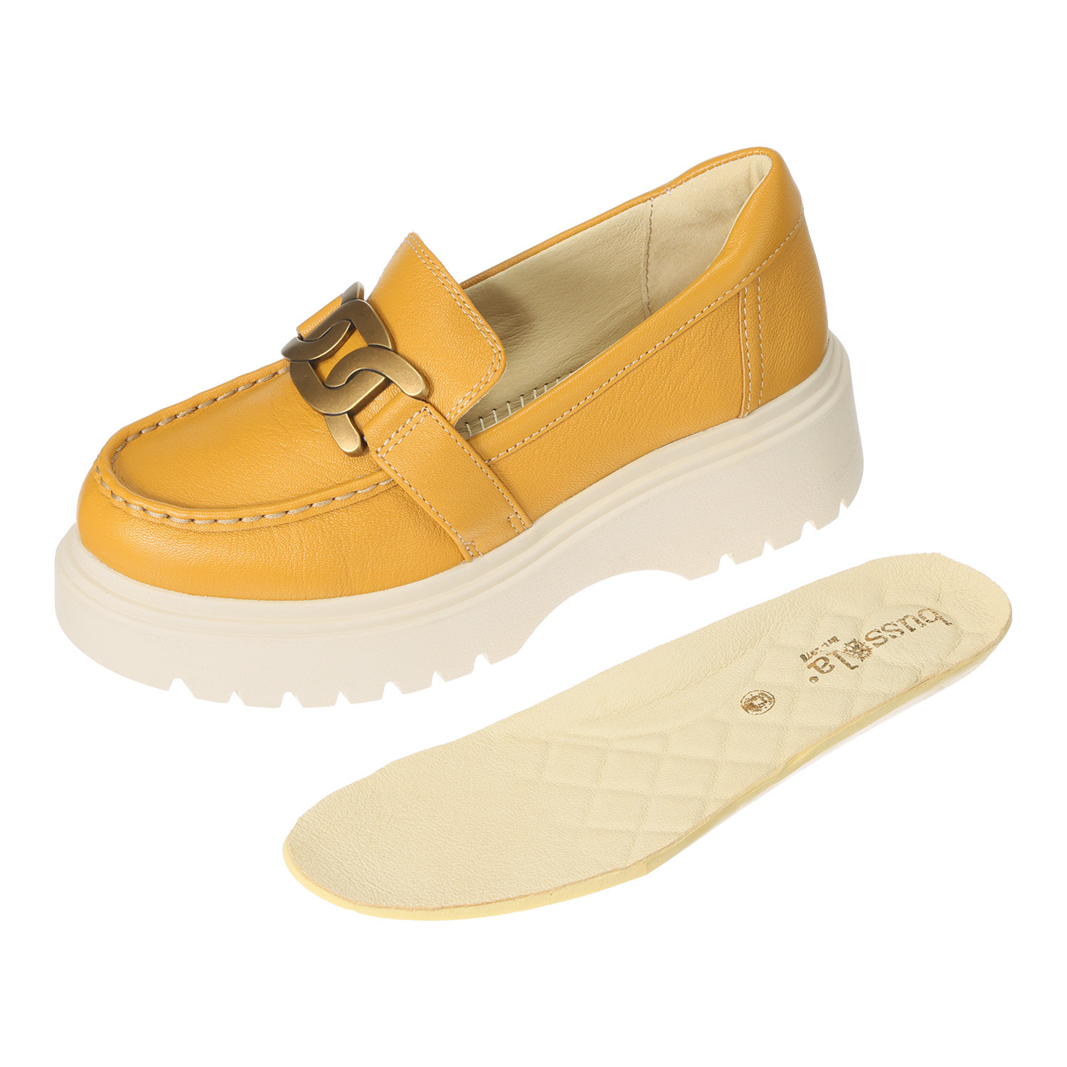 ブソラ はっ水　山羊革　軽量 スーパーボリュームソール チェーンバックル ローファー