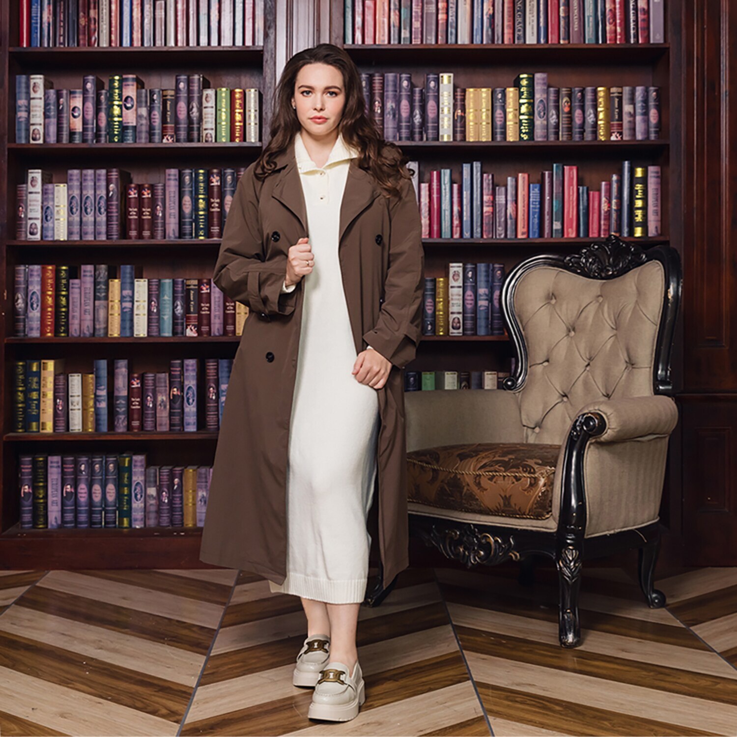 ブソラ はっ水　山羊革　軽量 スーパーボリュームソール チェーンバックル ローファー