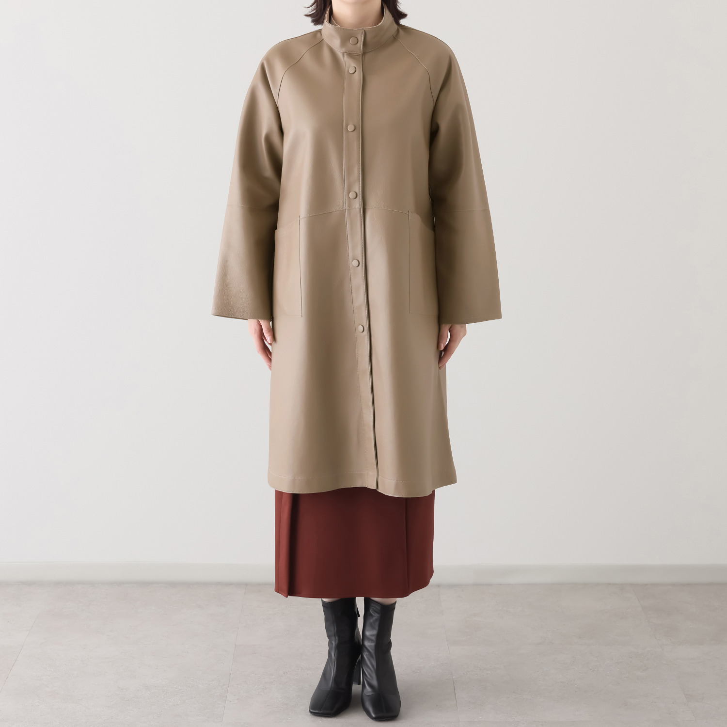 元町ゼラール 軽くてソフトな風合い！ トルコ産ラムレザー リバーシブルデザイン スタンドネックコート