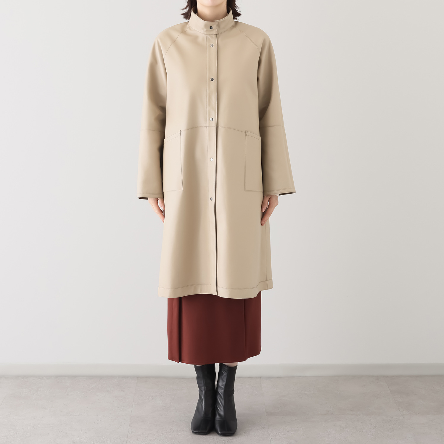 元町ゼラール 軽くてソフトな風合い！ トルコ産ラムレザー リバーシブルデザイン スタンドネックコート