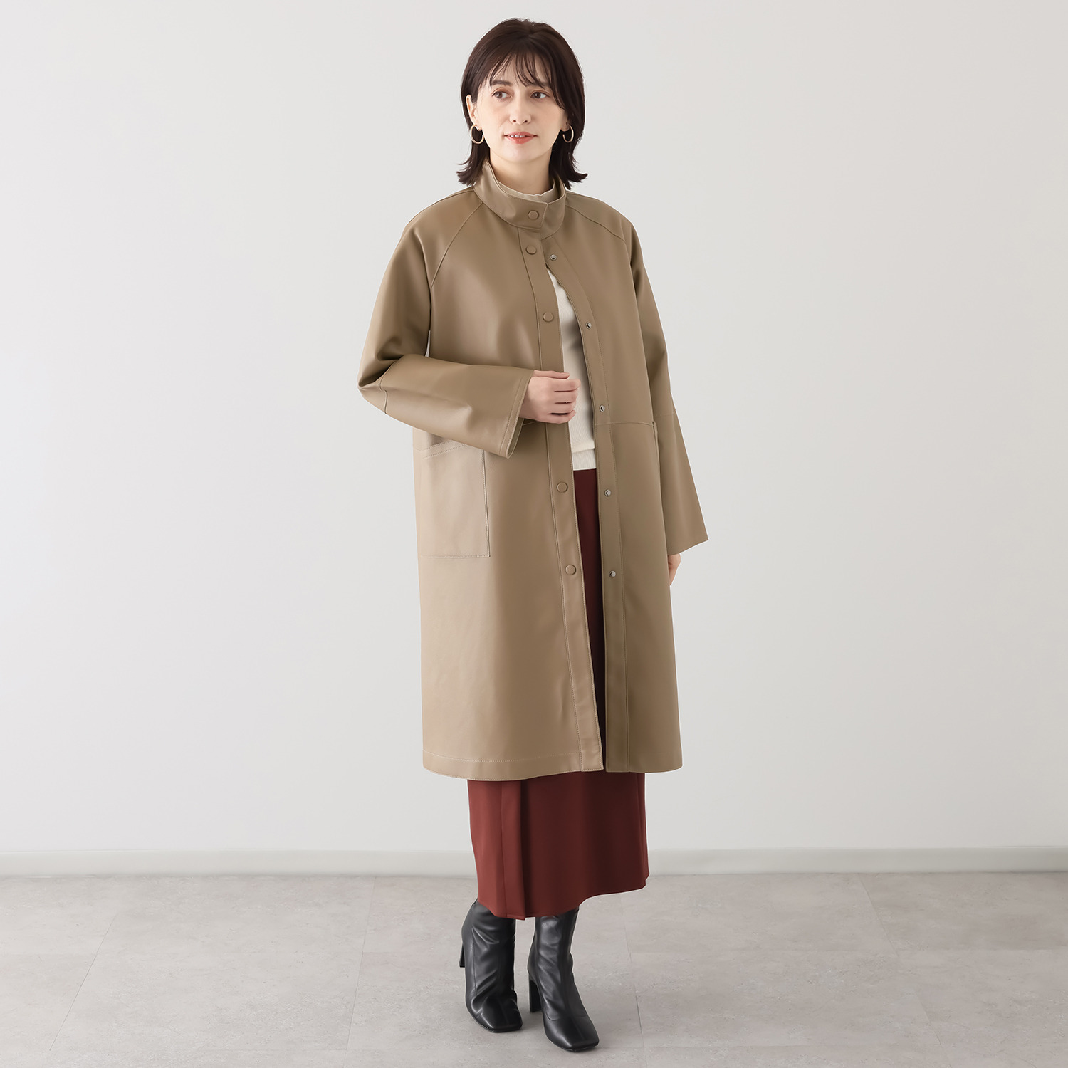 元町ゼラール 軽くてソフトな風合い！ トルコ産ラムレザー リバーシブルデザイン スタンドネックコート