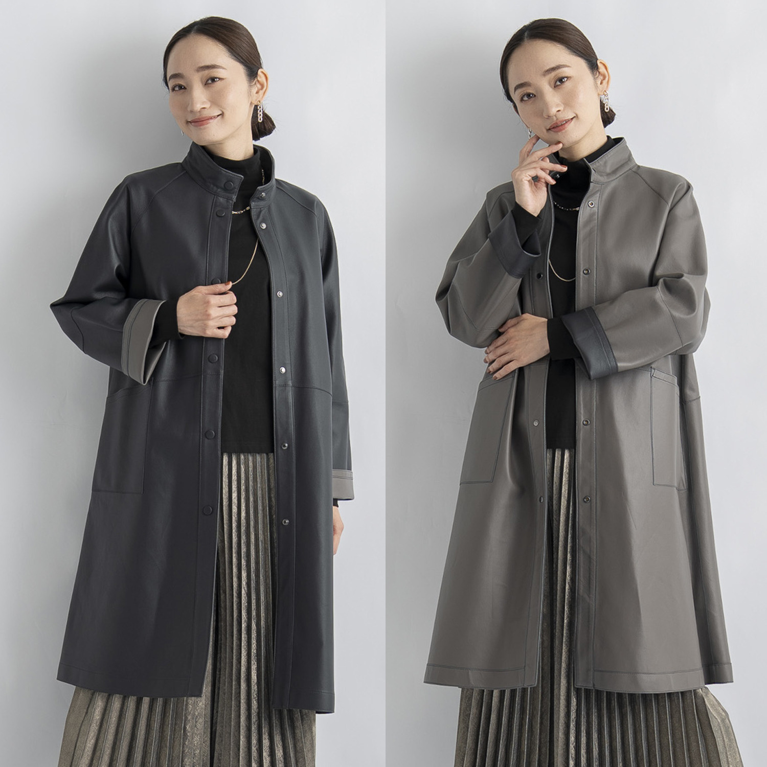 元町ゼラール 軽くてソフトな風合い！ トルコ産ラムレザー リバーシブルデザイン スタンドネックコート