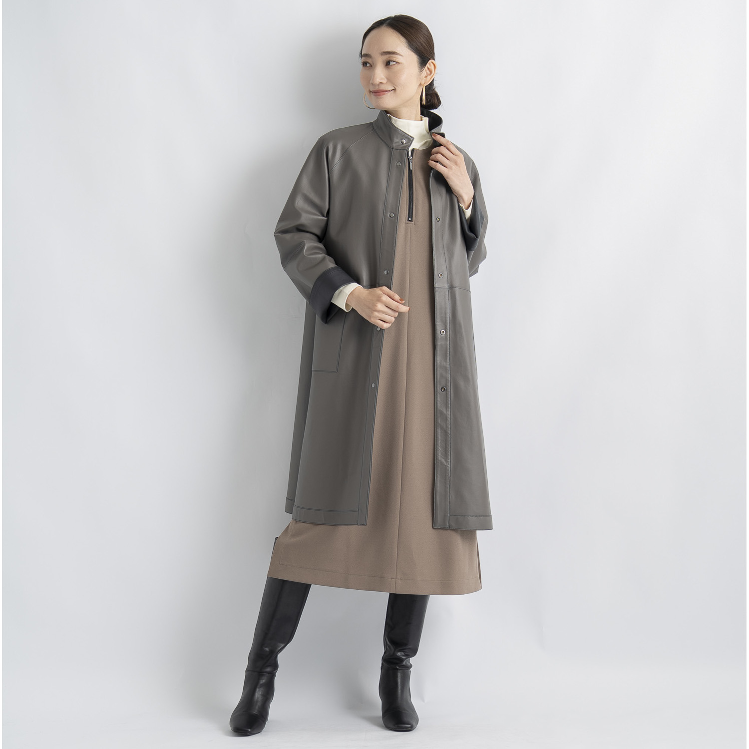 元町ゼラール 軽くてソフトな風合い！ トルコ産ラムレザー リバーシブルデザイン スタンドネックコート