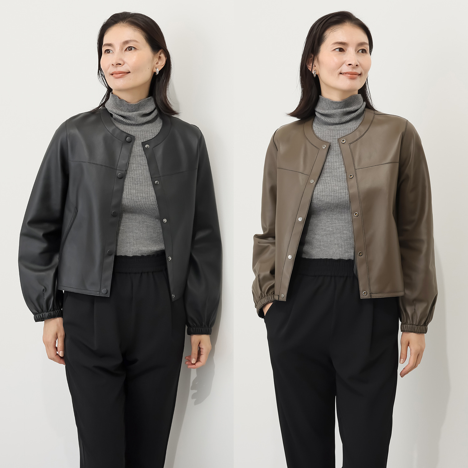 元町ゼラール 軽くてソフトな風合い！ トルコ産ラムレザー リバーシブルデザイン ギャザースリーブ ジャケット