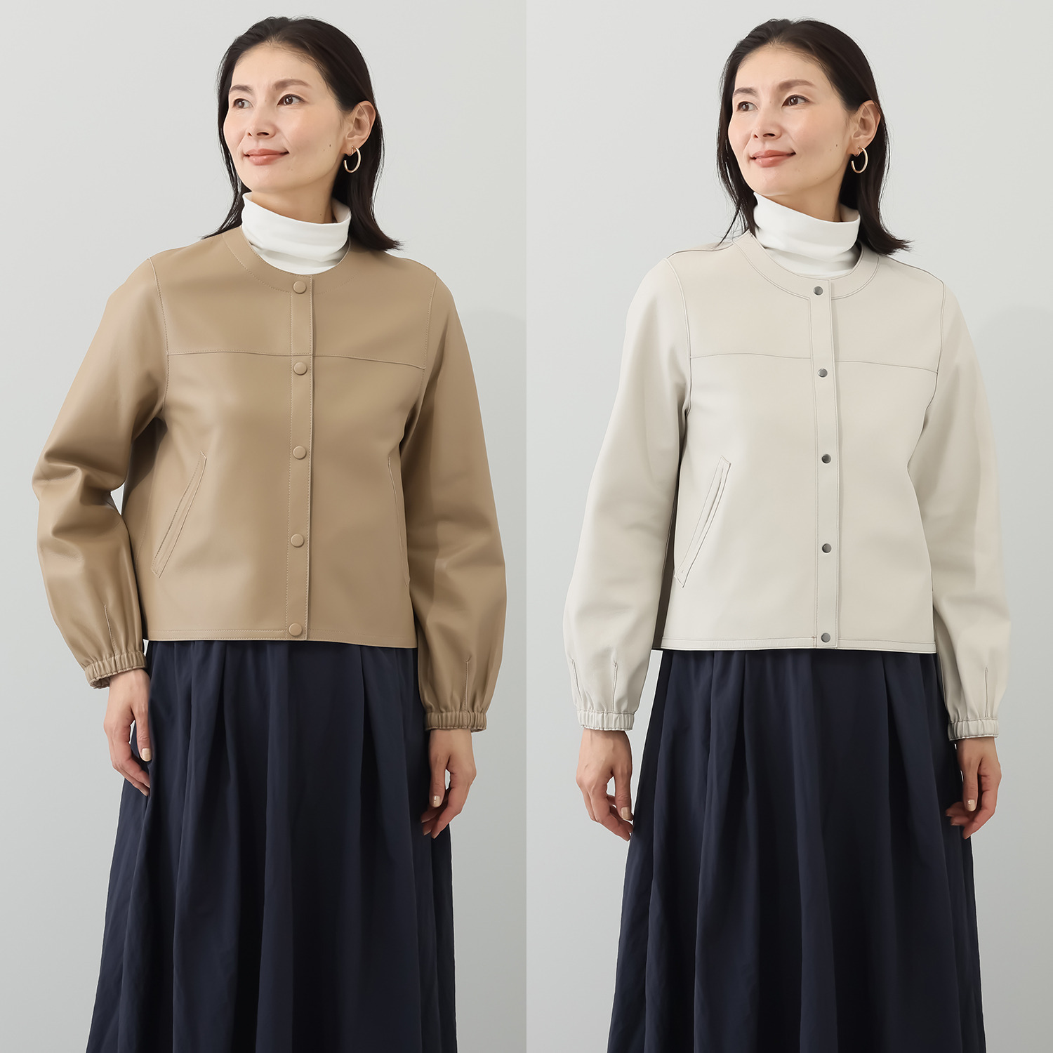 元町ゼラール 軽くてソフトな風合い！ トルコ産ラムレザー リバーシブルデザイン ギャザースリーブ ジャケット