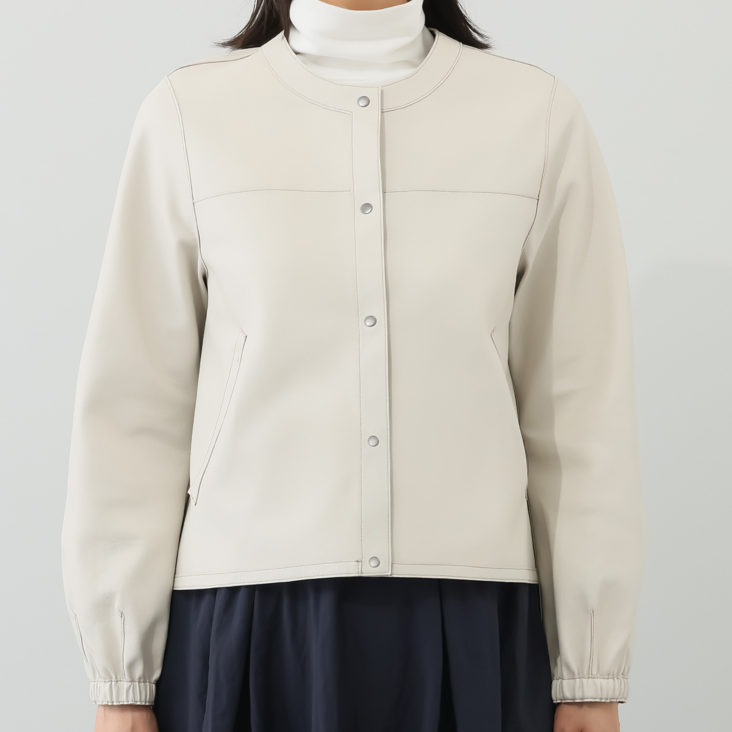 元町ゼラール 軽くてソフトな風合い！ トルコ産ラムレザー リバーシブルデザイン ギャザースリーブ ジャケット