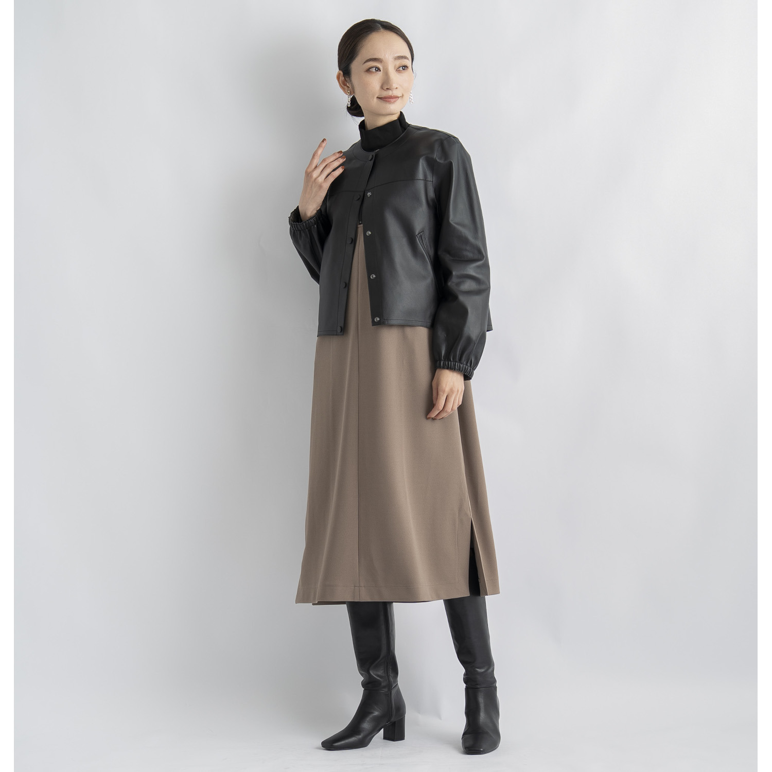 元町ゼラール 軽くてソフトな風合い！ トルコ産ラムレザー リバーシブルデザイン ギャザースリーブ ジャケット