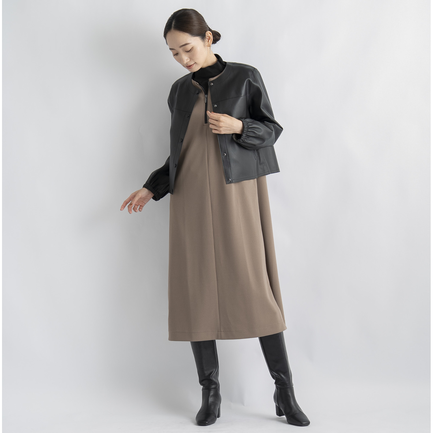 元町ゼラール 軽くてソフトな風合い！ トルコ産ラムレザー リバーシブルデザイン ギャザースリーブ ジャケット