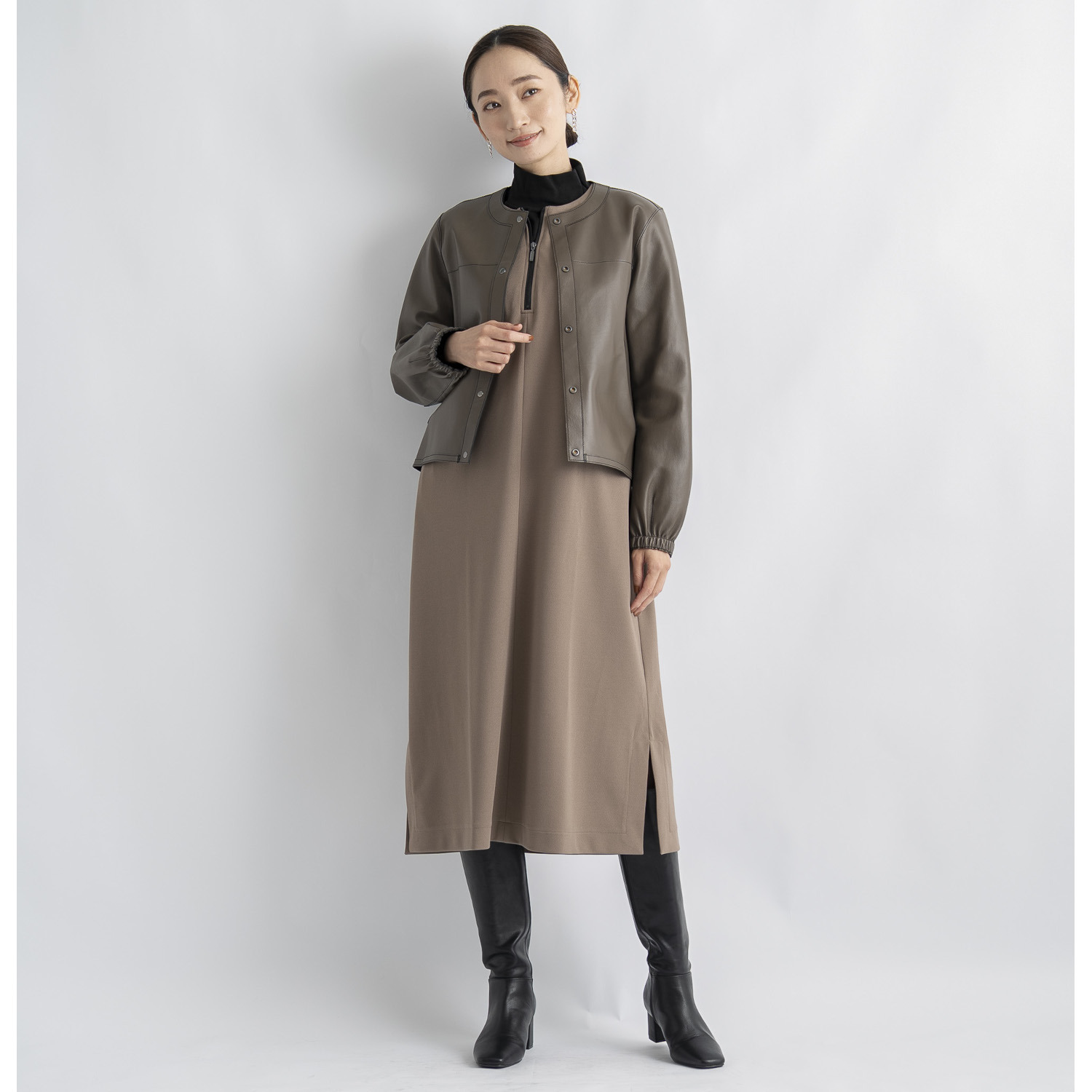 元町ゼラール 軽くてソフトな風合い！ トルコ産ラムレザー リバーシブルデザイン ギャザースリーブ ジャケット