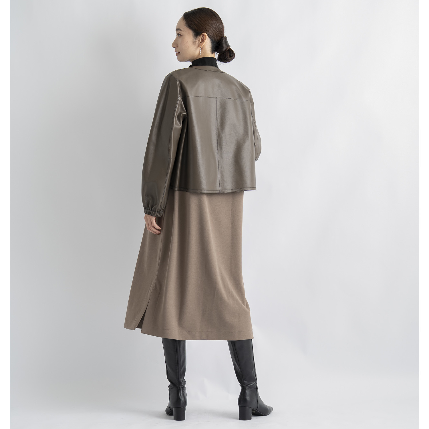 元町ゼラール 軽くてソフトな風合い！ トルコ産ラムレザー リバーシブルデザイン ギャザースリーブ ジャケット