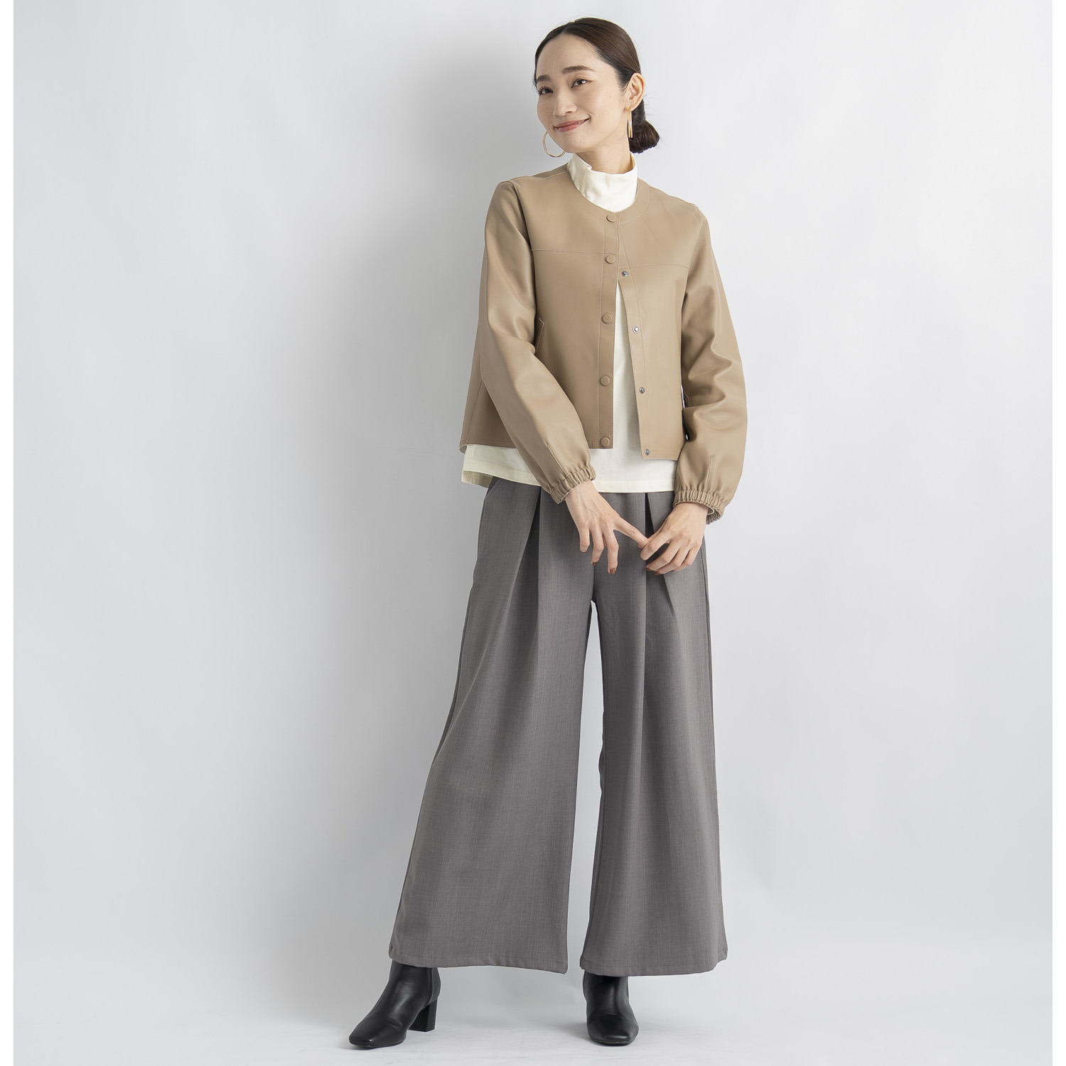 元町ゼラール 軽くてソフトな風合い！ トルコ産ラムレザー リバーシブルデザイン ギャザースリーブ ジャケット