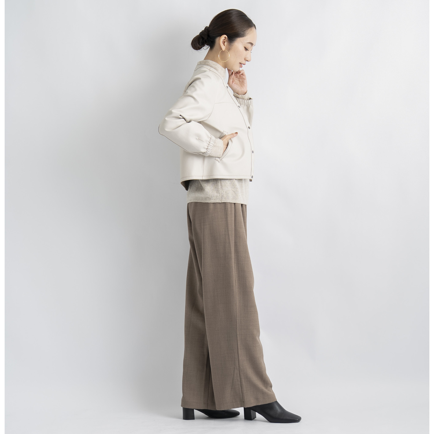 元町ゼラール 軽くてソフトな風合い！ トルコ産ラムレザー リバーシブルデザイン ギャザースリーブ ジャケット