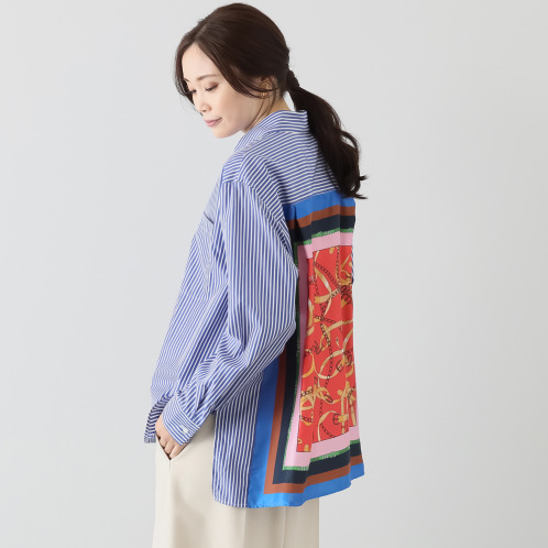 ロベルト　フリッドマン　シルクプリント切替　ストライプシャツ