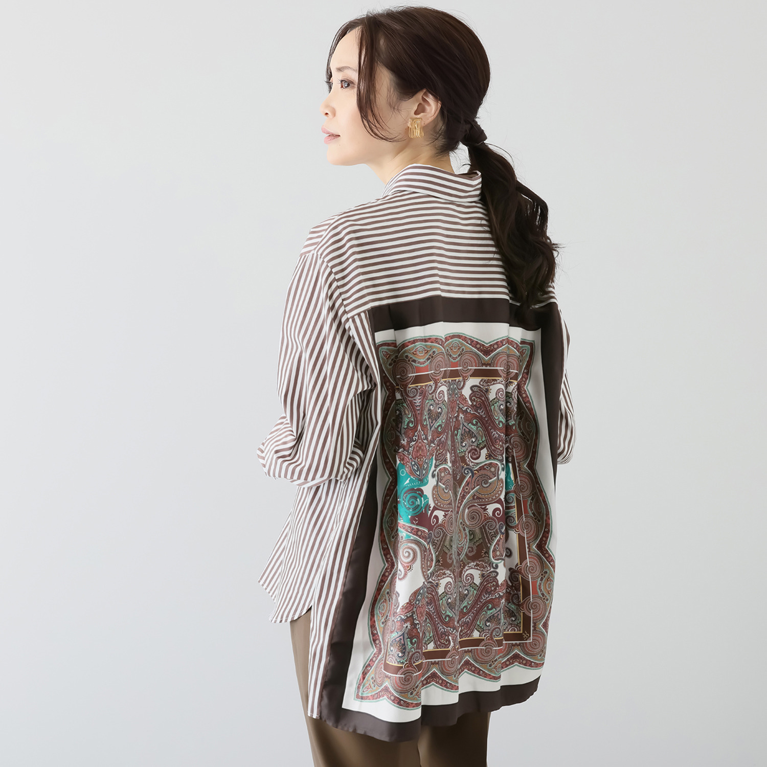 ロベルト　フリッドマン シルクプリント切替 ストライプシャツ